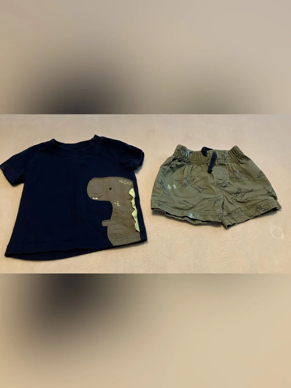 Navy Dinosaur Baby Tee with Green Shorts